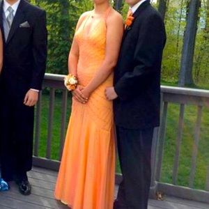 Peach sequin prom dress
